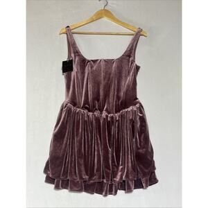 Velvet Mini Dress Large Purple Corset Square Neck Layered Ruffle Holiday Party